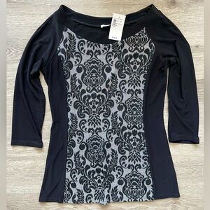 Black and Gray Patterned Women's Top